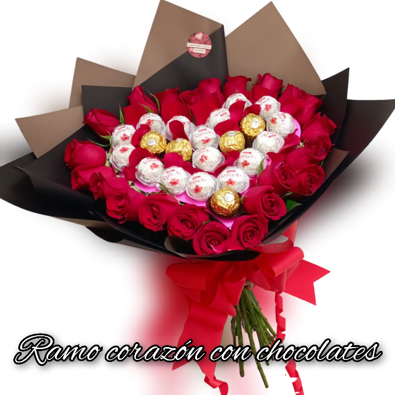 Ramo corazón 24 rosas 21 chocolates ❤️ Main Image