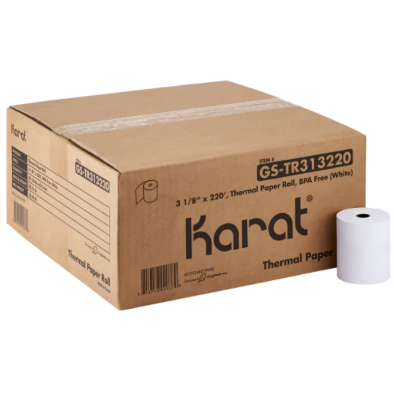 3 1/8"x220' Thermal Paper Rolls, White/50Roll Main Image