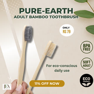 PURE-EARTH : Adult Bamboo Toothbrush With Charcoal Infused Fiber Bristles | MRP Rs 89 Discount Price - Rs 79