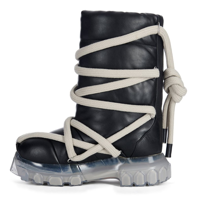 RICK OWENS FW23 LUXOR LUNAR TRACTOR IN BLACK PEACHED LAMBSKIN - Thumbnail (Preview) 3