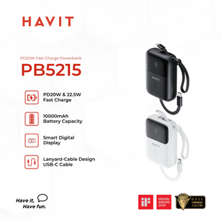 HAVIT PB5215 10,000mAh | PD20W Powerbank with USB-C & Lightning Cable | ABS Material