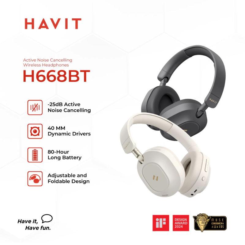 HAVIT H668BT Headphone | Active Noise Cancellation | Super Long Battery-life | DualDevice Connection
