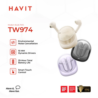 HAVIT TW974 Modern Earbuds | Chic And Stylish Design | USB Port: Type-C | 60ms Game Mode Low Latency