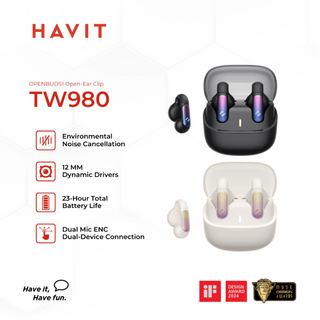 HAVIT TW980 Earbuds | Clip & Open-Ear Design | USB Port Type-C | 40mAh Earbuds Battery