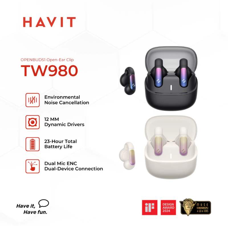 HAVIT TW980 Earbuds | Clip & Open-Ear Design | USB Port Type-C | 40mAh Earbuds Battery