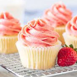 Strawberry mini cupcake with strawberry icing Image