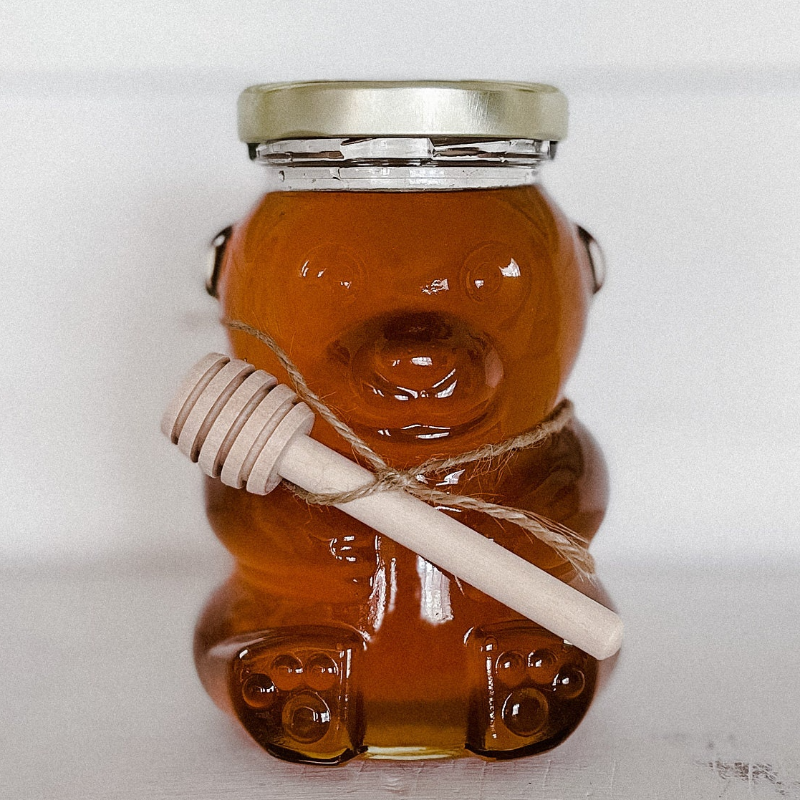 12 oz - Texas Local Raw Honey Bear Glass Jar Main Image