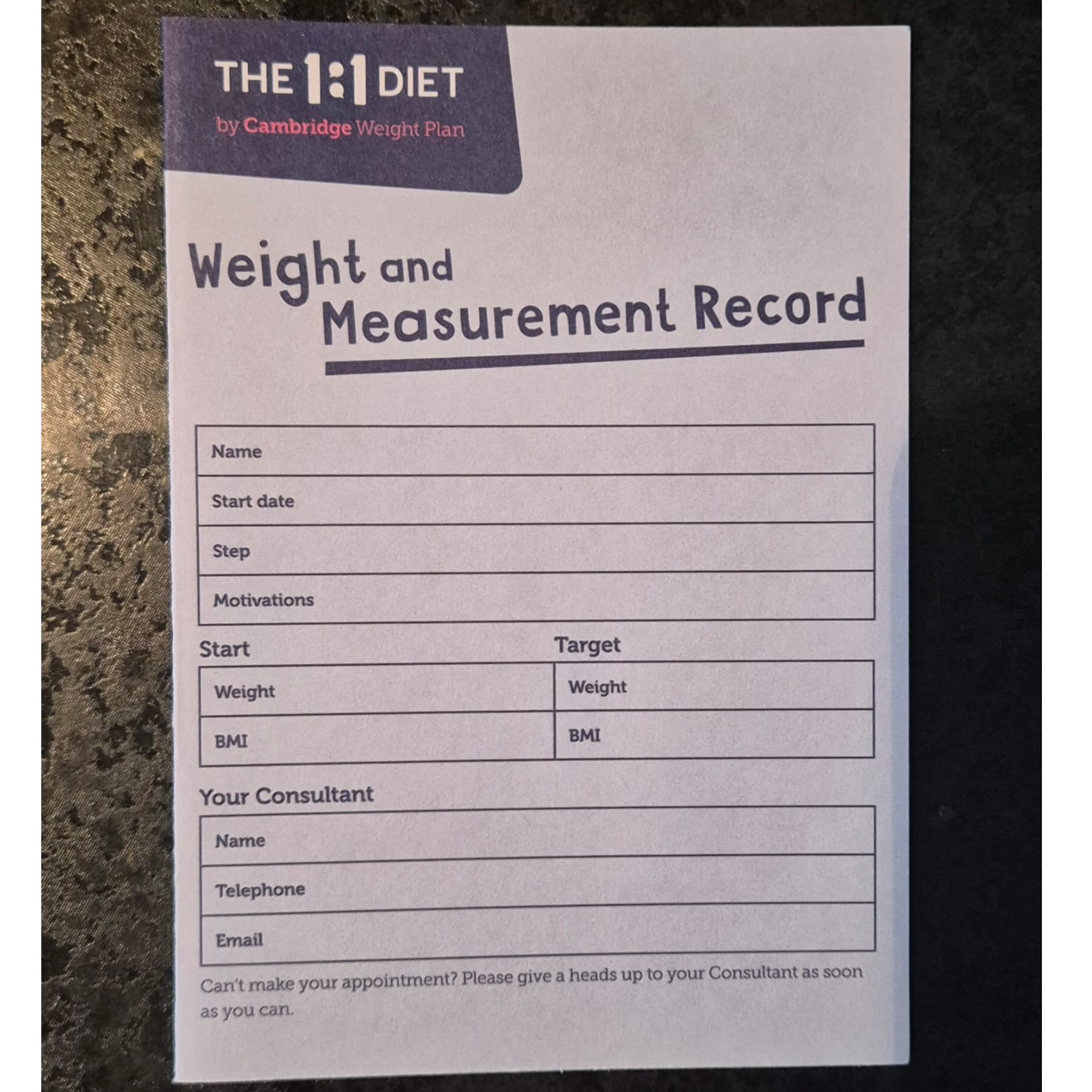 Weight Record Card
