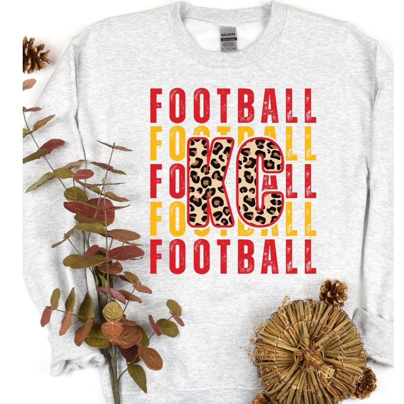 KC Football Leopard Crew Neck: Ash