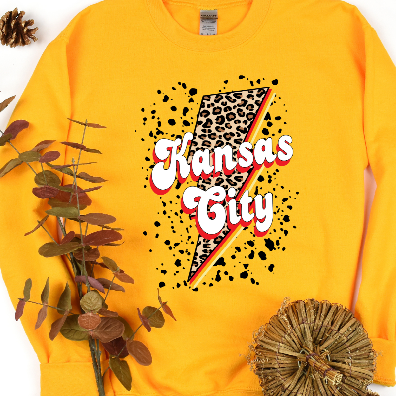 Kansas City Leopard Crew Neck: Mustard