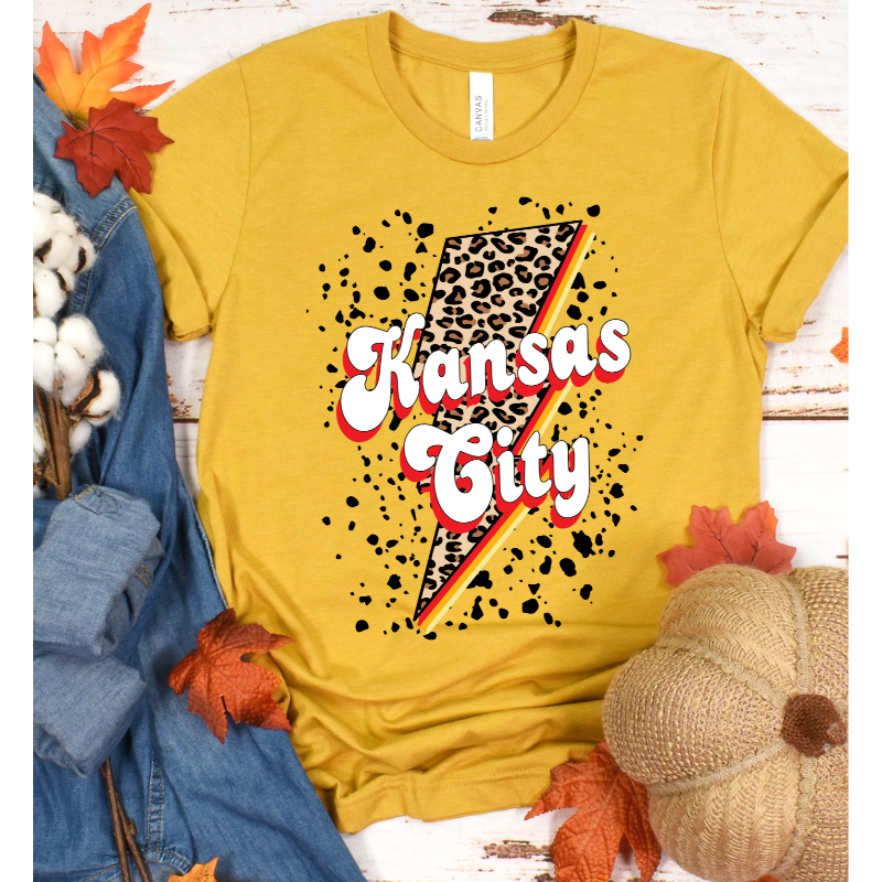 Kansas City Leopard T Shirt: Mustard 