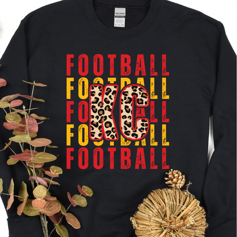KC Football Leopard Crew Neck: Black