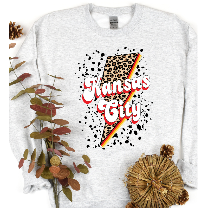 Kansas City Leopard Crew Neck: Ash
