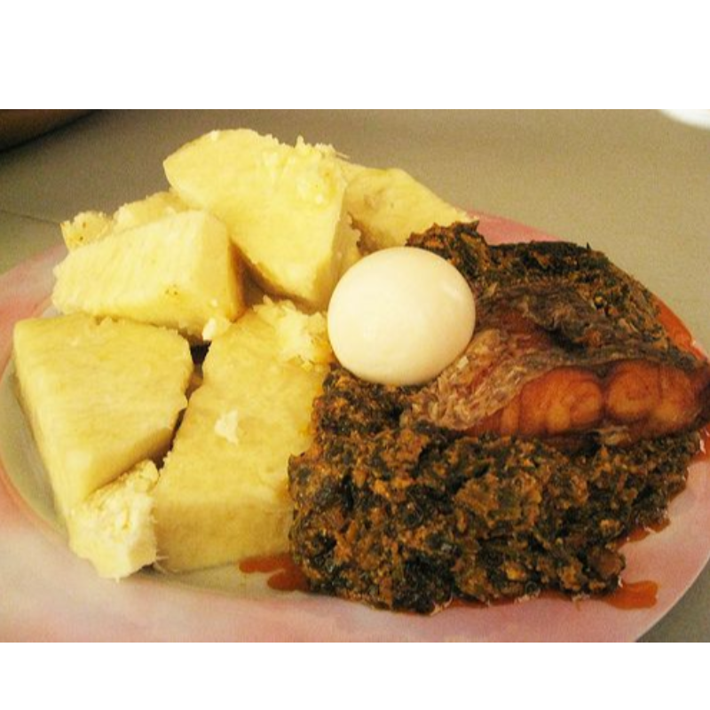 Boiled yam and palava sauce Main Image