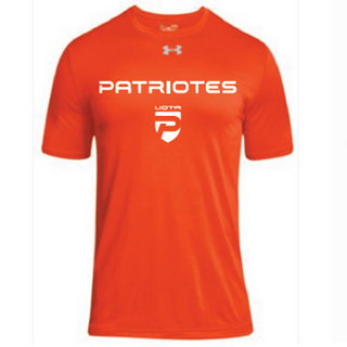 UA M's team tech shortsleeve- Orange-écriture Patriotes  Logo