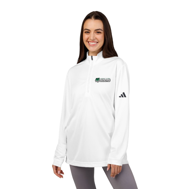 Tiger Logo Adidas Embroidered Quarter-Zip Pullover - White