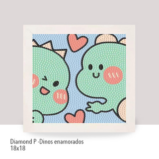💎Kit Diamond Painting con marco 18x18cm: Dinos enamorados| DP1890 ✨NEW✨ 