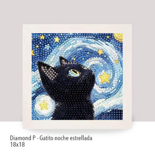 💎Kit Diamond Painting con marco 18x18cm: Gatito en noche| DP1882 ✨NEW✨ 