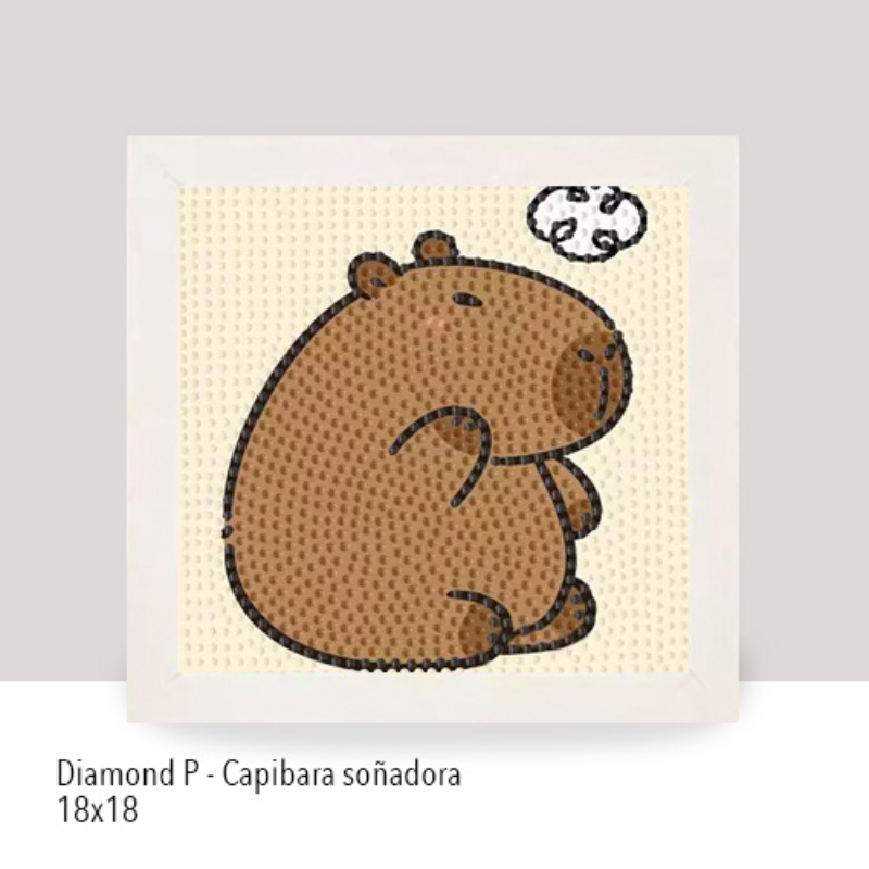 💎Kit Diamond Painting con marco 18x18cm: Capibara soñadora | DP183 ✨ NEW✨ 