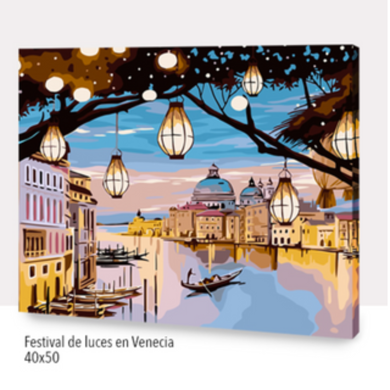🎨Kit Paint by numbers con bastidor 40x50cm: Festival de luces en Venecia | WC1012
