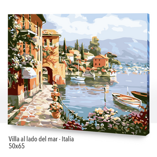 Kit Paint by numbers con bastidor 50x65cm: Villa al lado del mar-Italia | WG4589