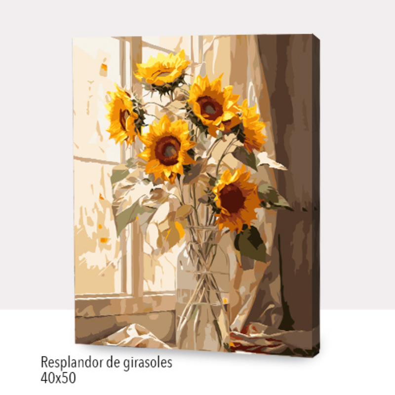 🎨Kit Paint by numbers con bastidor 40x50cm: Resplandor de girasoles | WC2926 ✨ NEW✨ 