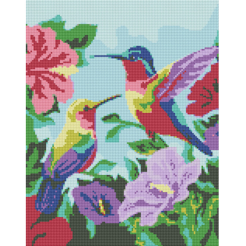 Kit Diamond Painting sin bastidor 35x45: Colibríes en vuelo | WD1026