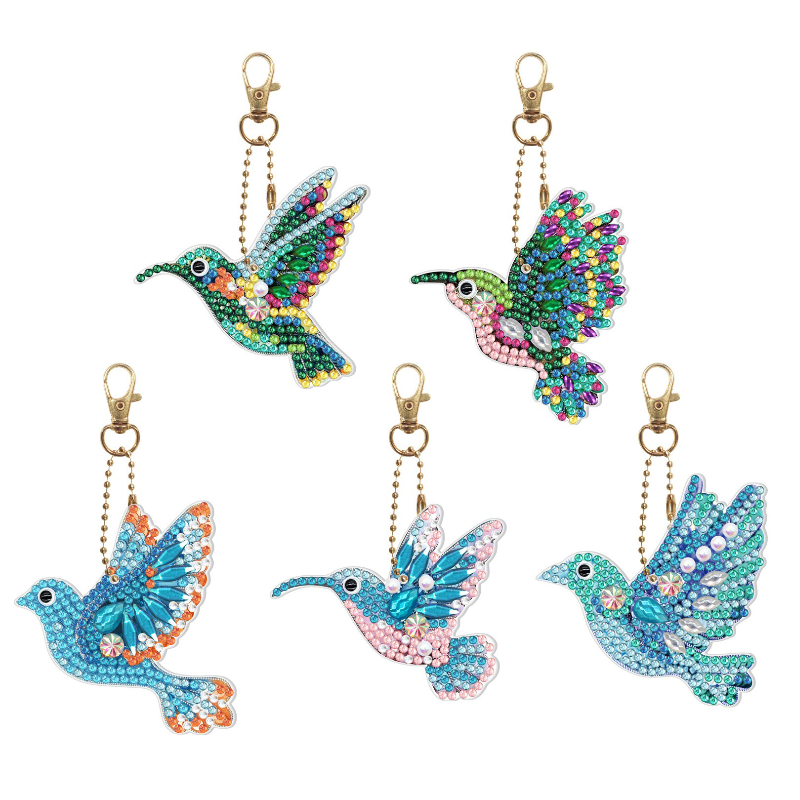 Kit Diamond Painting / Pack de 5 llaveros Colibríes brillantes | YSK100