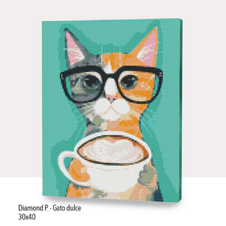 Kit Diamond Painting con bastidor 30x40 Gato dulce | WDF1208