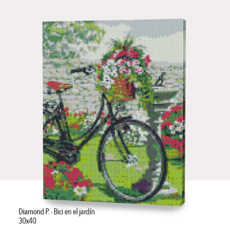 Kit Diamond Painting con bastidor 30x40 Bici en el jardín | WDF1914