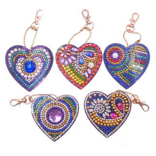 Kit Diamond Painting / Pack de 5 llaveros Corazones vibrantes | YSK038