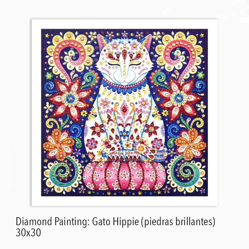 Kit Diamond Painting s/b 30x30 Gato hippie | YGSMT15 