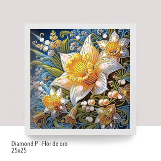 💎 Kit Diamond Painting con marco | Especial con cristales 25x25cm:  Flor de oro| DP258✨NEW✨