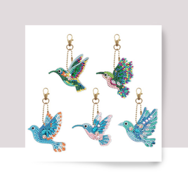 💎 Kit Creativo | Kit Diamond Painting | Pack de 5 llaveros: Colibríes brillantes 🐦✨| YSK100