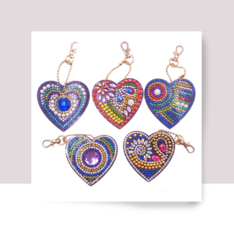 💎 Kit Creativo | Kit Diamond Painting | Pack de 5 llaveros: Corazones vibrantes 💖✨| YSK038✨NEW✨