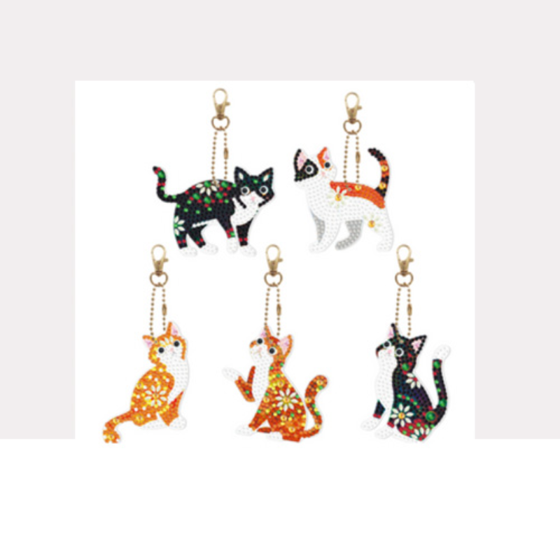 💎 Kit Creativo | Kit Diamond Painting | Pack de 5 llaveros: Gatos adorables 🐈✨| YSK105✨NEW✨