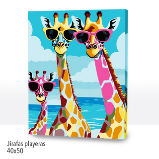 🎨Kit Paint by numbers con bastidor 40x50cm: Jirafas playeras | WC2581