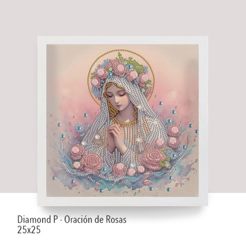 💎 Kit Diamond Painting con marco | Especial con cristales 25x25cm: Oración de Rosas| DP255 ✨NEW✨