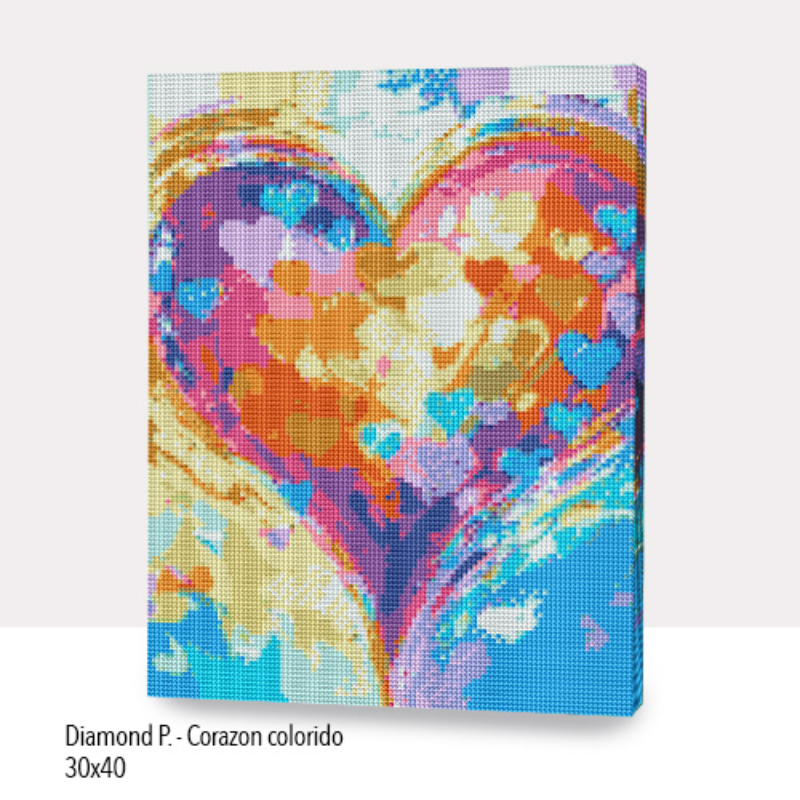 💎Kit Diamond Painting con bastidor 30x40cm:  Corazon colorido | WDF1026✨NEW✨