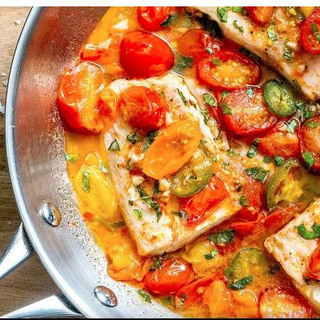 Pan seared Fish & Seasoned Quinoa with Tomato Peperonata