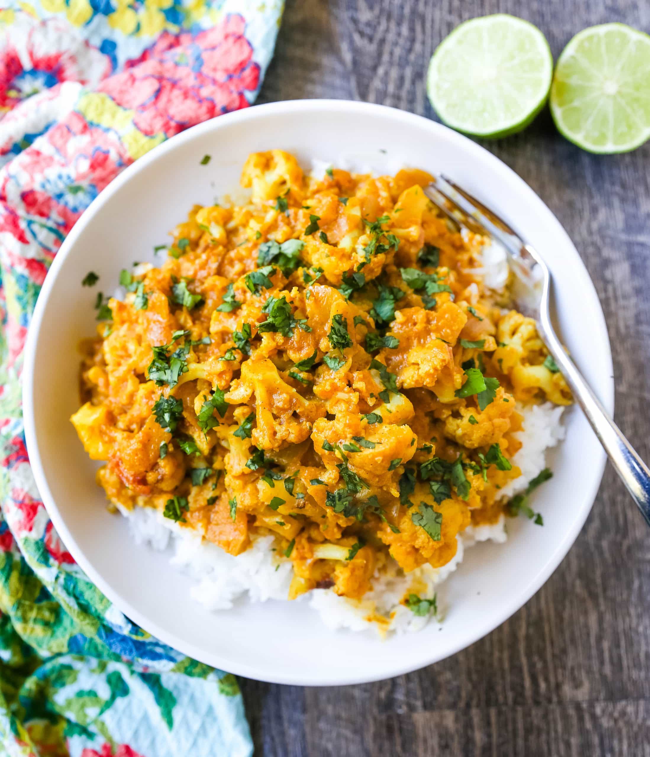 Coconut Cauliflower Curry, Indian Rice & Roasted Bell Peppers