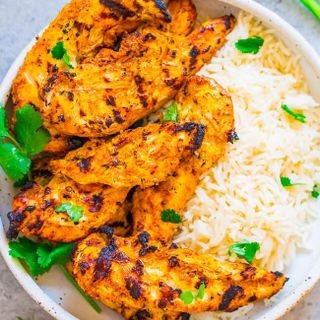 Tandoori Chicken, Indian Rice & Steamed Vegetables