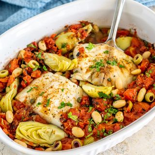 Mediterranean Grilled Fish, Seasoned Rice & Roasted Vegetables