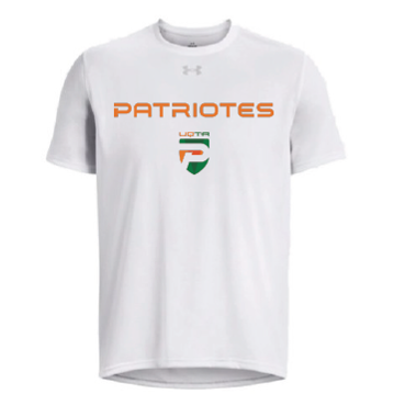 UA M'S team tech shortsleeve- Blanc- écriture Patriotes Logo