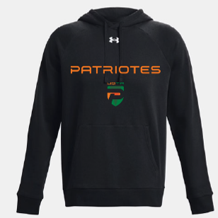 UA M's Rival fleece hoody- Noir- écriture Patriotes Logo