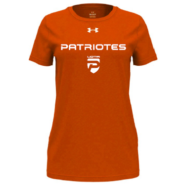UA W's team tech shortsleeve- Orange- écriture Patriotes Logo