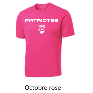 ATC Pro Team Short Sleeve Tee. S350- Rose- écriture Patriotes Logo