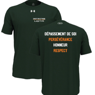 UA M'S team tech shortsleeve- Vert- écriture Patriotes VALEURS