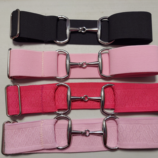 Elastic belt with snaffle bit buckle